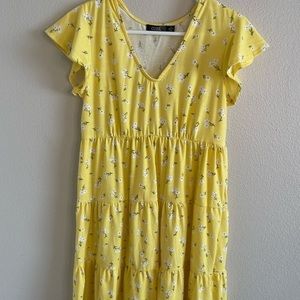 CURE Yellow‎ Floral Tiered Summer Dress size Medium